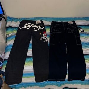 True Religion & Ed Hardy Pants bundle Size 26 Streetwear Y2K Grunge Goth